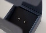 925 Sterling Silver, Mini CZ Studs, Cross Stud Earrings