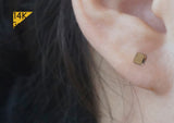 14K Solid Gold Stud Earrings, Thin Curved Square, Embossed, Tiny Geometric Jewelry - TGE40004