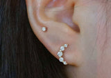 10K Solid Gold Mix CZ 2mm Stud, CZ Crescent Moon, New Moon Stud Earrings - TGE115