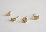 14K Solid Gold Tiny Fish Stud Earrings, Tiny Stud Yellow Gold Earrings, Real Gold - TGE40008