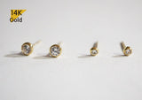 14K Solid Gold Stud Earrings Tiny Yellow Gold White CZ Earrings, Real Gold - TGE42010