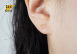 14K Solid Gold Stud Earrings, Thin Heart Line Earrings - TGE40010