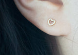 10K Solid Gold Tiny Heart Cubic Zirconia Stud Earrings - TGE116