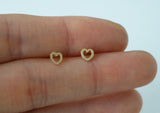 10K Solid Gold Tiny Heart Cubic Zirconia Stud Earrings - TGE116