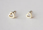 10K Solid Gold Tiny Heart Cubic Zirconia Stud Earrings - TGE116