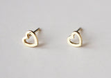 10K Solid Gold Tiny Heart Cubic Zirconia Stud Earrings - TGE116
