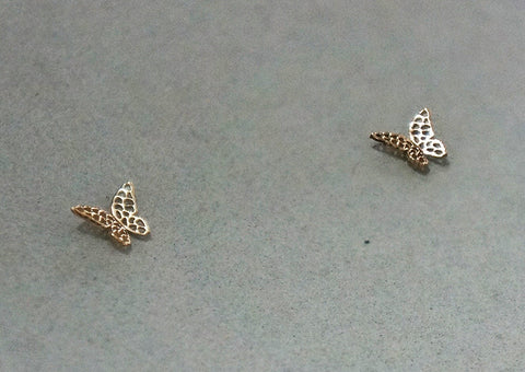 10K Solid Gold Tiny Butterfly Stud Earrings Real Gold - TGE086