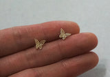 10K Solid Gold Tiny Butterfly Stud Earrings Real Gold - TGE086