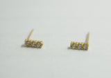 10K Solid Gold Stud Earrings 3 Square Rectangle CZ white Cubic Zirconia Real Gold - TGE099