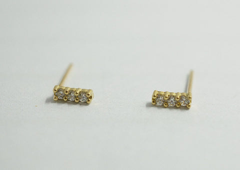 10K Solid Gold Stud Earrings 3 Square Rectangle CZ white Cubic Zirconia Real Gold - TGE099