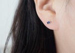 10K Solid Gold Tiny White, Black, Blue Cubic Zirconia Stud Earrings, Gold CZ baguette - TGE120