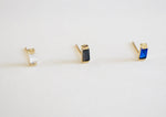 10K Solid Gold Tiny White, Black, Blue Cubic Zirconia Stud Earrings, Gold CZ baguette - TGE120