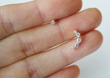 10K Solid Gold Mix CZ 2mm Stud, CZ Crescent Moon, New Moon Stud Earrings - TGE115