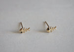 10K Solid Gold Tiny Fish Bone With Black Eye Stud Earrings - TGE128