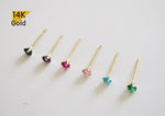 14K Solid Gold Stud Earrings, Pink, Ruby, Violet, Aqua Blue, Emerald, Black CZ Earrings - TGE42004