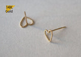 14K Solid Gold Stud Earrings, Thin Heart Line Earrings - TGE40010