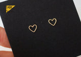 14K Solid Gold Stud Earrings, Thin Heart Line Earrings - TGE40010