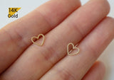 14K Solid Gold Stud Earrings, Thin Heart Line Earrings - TGE40010