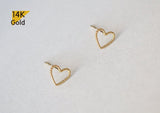 14K Solid Gold Stud Earrings, Thin Heart Line Earrings - TGE40010