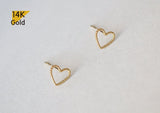 14K Solid Gold Stud Earrings, Thin Heart Line Earrings - TGE40010
