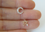 10K Gold CZ Star Moon Stud Earrings, Solid Gold, 10K Real Gold - TGE127