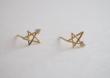 10K Gold CZ Star Moon Stud Earrings, Solid Gold, 10K Real Gold - TGE127