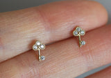 10K Solid Gold Tiny CZ Clover Key Stud Earrings, Lucky Clover Earrings - TGE123