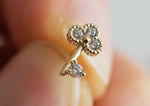 10K Solid Gold Tiny CZ Clover Key Stud Earrings, Lucky Clover Earrings - TGE123