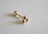 10K 14K Solid Gold Tiny 3 Beads Triangle Stud Earrings Piercing 20G, 1/4" 6mm Post Real Gold - TGP0003
