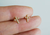 10K Solid Gold Tiny Cross Stud Earrings - TGE121