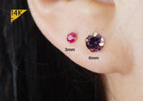 14K Solid Gold Stud Earrings, Pink, Ruby, Violet, Aqua Blue, Emerald, Black CZ Earrings - TGE42004