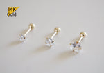 14K Solid Gold Heart CZ 3,4,5mm Piercing 21G, 6mm Post - TGP5003