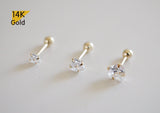 14K Solid Gold Heart CZ 3,4,5mm Piercing 21G, 6mm Post - TGP5003