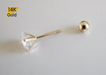 14K Solid Gold Heart CZ 3,4,5mm Piercing 21G, 6mm Post - TGP5003