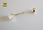 14K Solid Gold Heart CZ 3,4,5mm Piercing 21G, 6mm Post - TGP5003