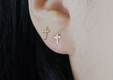 10K Solid Gold Tiny Cross Stud Earrings - TGE121