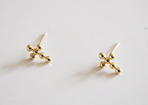 10K Solid Gold Tiny Cross Stud Earrings - TGE121