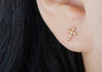 10K Solid Gold Tiny Cross Stud Earrings - TGE121