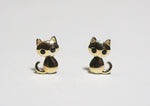 10K Solid Gold Tiny Cat With Black Eye Stud Earrings - TGE122