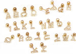 SINGLE Earring 14K Solid Gold Tiny CZ Alphabet A to Z Piercing, 21G, 6mm Post - TGP6002