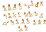 Single Earring 14K Solid Gold Tiny CZ Alphabet A to Z Piercing, 20G, 6mm Post - TGP6002