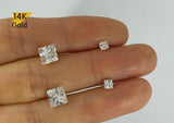 14K Solid Gold White CZ Square Earrings - TGE42006