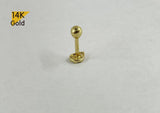 14K Solid Gold Drop Barbell Piercing, 20G, 6mm Post, Tragus Piercing, Helix Cartilage Piercing - TGP4006