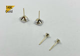 14K Solid Gold White CZ Square Earrings - TGE42006