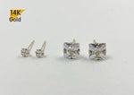 14K Solid Gold White CZ Square Earrings - TGE42006