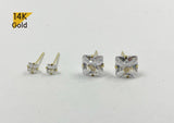 14K Solid Gold White CZ Square Earrings - TGE42006