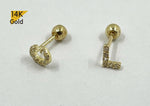 SINGLE Earring 14K Solid Gold Tiny CZ Alphabet A to Z Piercing, 21G, 6mm Post - TGP6002