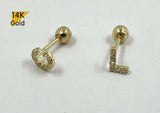 SINGLE Earring 14K Solid Gold Tiny CZ Alphabet A to Z Piercing, 21G, 6mm Post - TGP6002