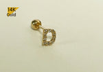 SINGLE Earring 14K Solid Gold Tiny CZ Alphabet A to Z Piercing, 21G, 6mm Post - TGP6002