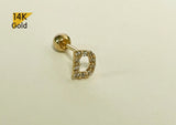 SINGLE Earring 14K Solid Gold Tiny CZ Alphabet A to Z Piercing, 21G, 6mm Post - TGP6002